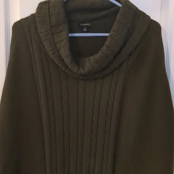 Olive Green Cowl Sweater Poncho - Picture 2 of 4